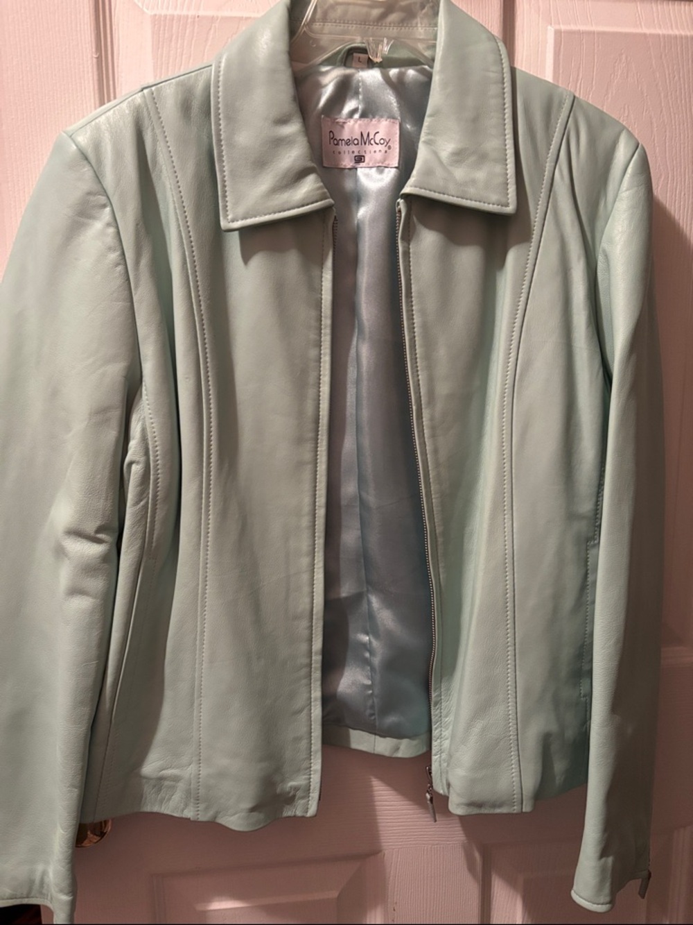 Pamela McCoy Mint Green Leather Zip Jacket